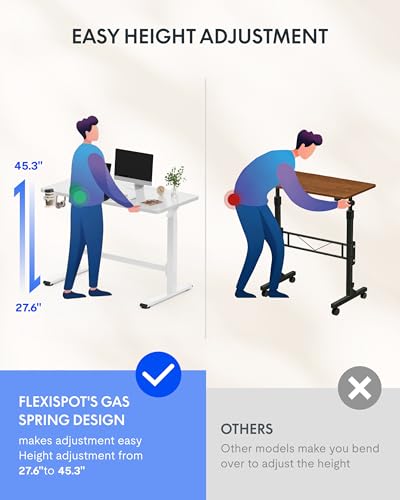 FLEXISPOT H7 Plus Mobile Standing Desk, Pneumatic Adjustable,One-Piece 48" - color: White, size: 48"