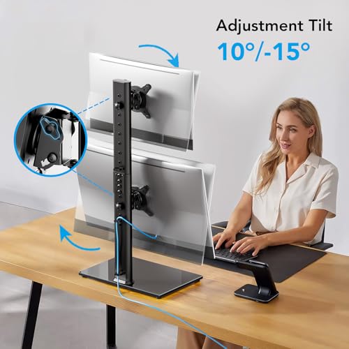 AX WABER Dual Monitor Stand Vertical Stack Screen Free-Standing Desk Mount Arm Riser Fits Two 13 to 34 Inch Computer Monitors with Swivel,Tilt, Height Adjustable,VESA Stand 100x100mm, 75x75mm AX05TB02 - size: Dual monitor stand