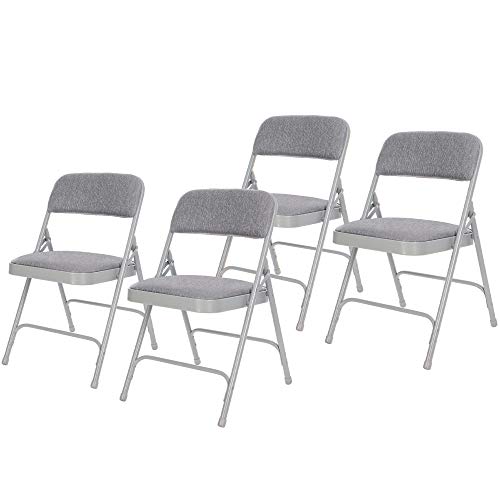 OEF Furnishings OEF2200 Series Heavy-Duty Premium Fabric Padded Upholstery Double-Hinged Folding Chairs (4-Pack, Slate Gray) - color: Grey