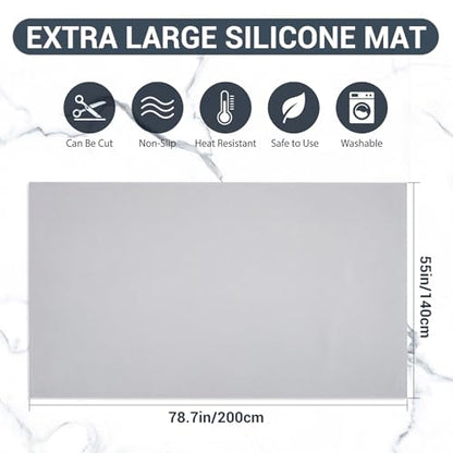 Zhehao 78.7'' x 55'' Large Countertop Protector Mat, Painting & Craft Mat for Desk or Floor, Waterproof Heat Resistant PU Leather Tabletop Cover Protector for Kitchen Dining Room, Gray - size: 55'' x 78.7''