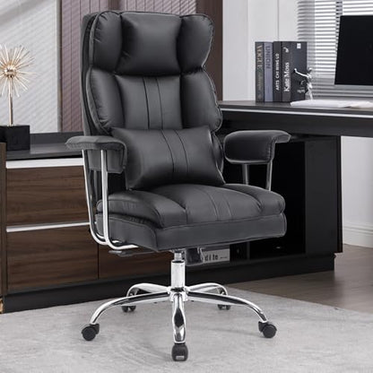 Big and Tall Office Chair with Footrest,400 lbs Heavy Duty Executive Chair | PU Leather High Back Wide Desk Chair,135° Reclining,Pocket Spring Back Support and Matching Lumbar Pillow - color: Black