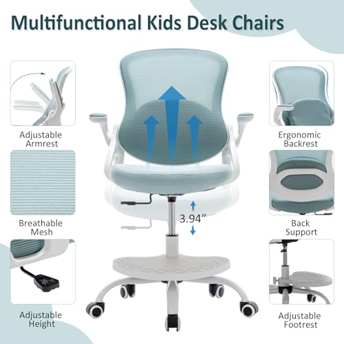 Kids Desk Chair,Ergonomic Study Chair with Adjustable Height,Swivel Mesh Desk Chair with Wheels,Home Office Chair for Children in Home Bedroom Blue - color: Blue