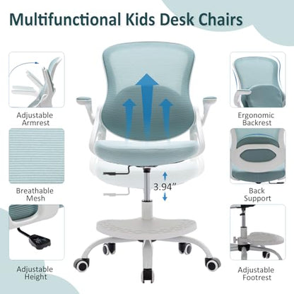 Kids Desk Chair,Ergonomic Study Chair with Adjustable Height,Swivel Mesh Desk Chair with Wheels,Home Office Chair for Children in Home Bedroom Blue - color: Blue