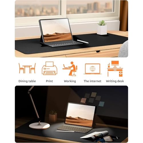 Desk Pad, Leather Non-Slip Laptop Computer Desk Keyboard Mat, Table Protector Blotter Mat, Large Mouse Pad (24" x 12")-Black - color: Black