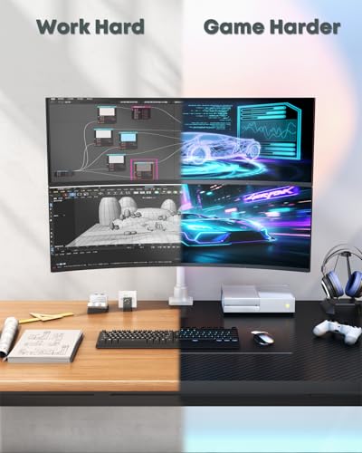 Dual Ultrawide Monitor Mount for 24-57'' Screens, Max Load 59.4 lbs per Arm | Vertically Stacked, Heavy Duty, Aluminum, Fully Adjustable, Topside Clamp/Grommet Mounting, VESA 75/100 mm, White - color: White