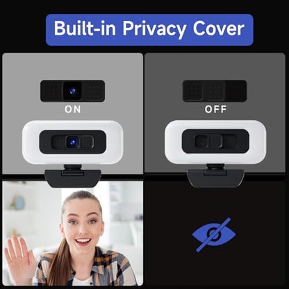 1080P Webcam for PC - PC Camera Webcam 1080P, Desktop Computer Web cam with Privacy Shutter and Tripod Autofocus, Dual Noise-USB Plug&Play,Cancelling Mics,Auto Light Correction - style: 1080P Safe Privacy Cover White