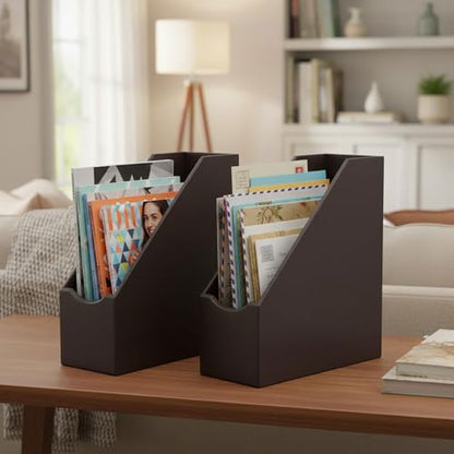 UnionBasic Magazine File Holder - Office Leatherette Desktop Document File Folder Journals Organizer Racks, Coffee, 1-piece - color: Coffee