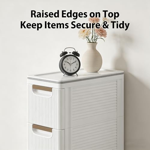 Small Bathroom Storage Cabinet, 3-Drawer Slim Rolling Storage Cart with 4 Casters, Narrow Plastic Storage Drawers for Bathroom Bedroom Kitchen Classroom, Space-Saving Mobile Cabinet