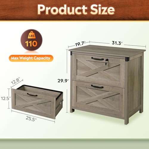 DEVAISE 2-Drawer Lateral File Cabinet with Lock, Gray Oak | Wood, Office Storage Cabinet, Letter, Legal & A4 Compatible, Farmhouse Style, Printer Stand, Home Office - color: Gray Oak