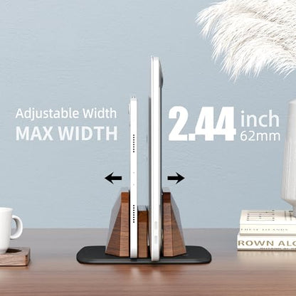 AFOOYO Vertical Laptop Stand - Dual Slots Walnut Adjustable Laptop Holder,Desktop Dock Compatible with All MacBook, Surface,Chromebook,Dell & More(Walnut) - color: Walnut