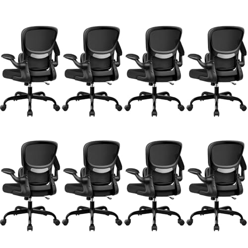 ALLGOD Ergonomic Office Chair, Breathable Mesh Ergonomic Desk Chair with Lumbar Support, Flip-up Armrests, Computer Chairs Comfortable for Home, Office, Work, Standard, 8 Pack - color: Black(standard), size: 8 Pack