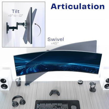 VIVO Black Single Ultrawide Wall Mount, Up to 49 in Screens, MOUNT-VW06 - color: Black, size: 75x75mm to 200x200mm VESA