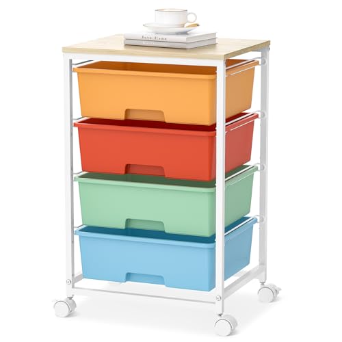 SYKIARIOL Rolling Cart with Drawers, 4-Drawer Utility Cart, Macaron - color: Macaron, size: 4 Drawers