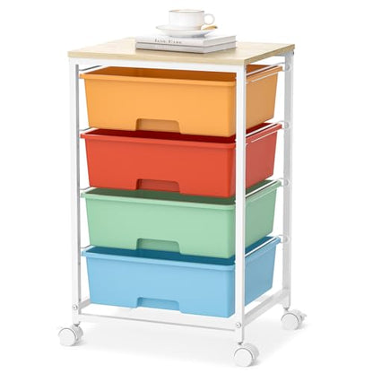 SYKIARIOL Rolling Cart with Drawers, 4-Drawer Utility Cart, Macaron - color: Macaron, size: 4 Drawers