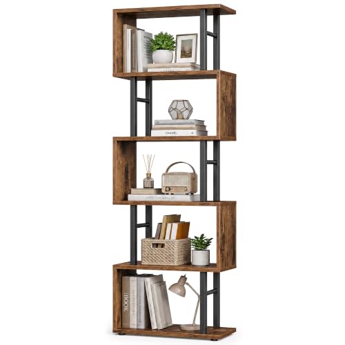 VASAGLE 6-Tier Book Shelf, S-Shaped Tall Display Shelf for Living Room - color: Rustic Brown, style: 6-Tier (15"W)