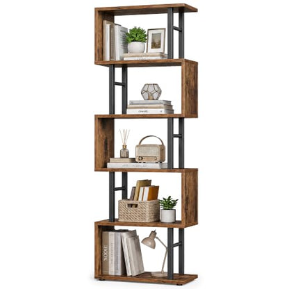 VASAGLE 6-Tier Book Shelf, S-Shaped Tall Display Shelf for Living Room - color: Rustic Brown, style: 6-Tier (15"W)