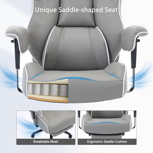 DJ·Wang Big and Tall Office Chair with Foot Rest, High Back Executive Office Chair PU Leather, Ergonomic Chairs with Lumbar Support, 135° Reclining Chairs with Thickened Spring Cushion Gray - color: Pu Gray