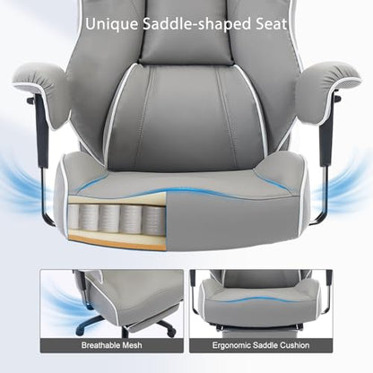 DJ·Wang Big and Tall Office Chair with Foot Rest, High Back Executive Office Chair PU Leather, Ergonomic Chairs with Lumbar Support, 135° Reclining Chairs with Thickened Spring Cushion Gray - color: Pu Gray