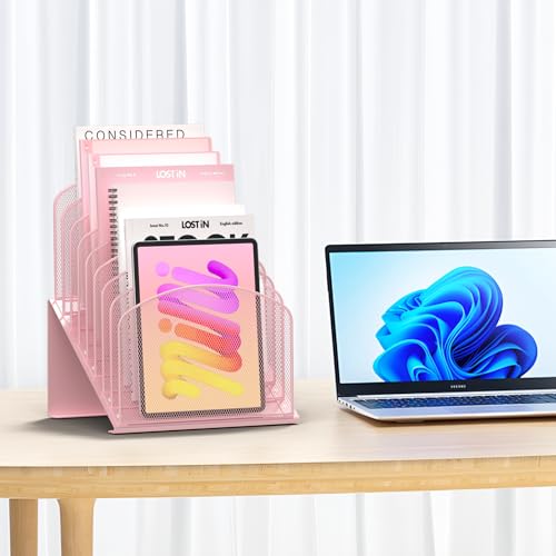 Sinboun Inclined Desk File Organizer Folder Holder with 8-Section, Pink - color: Pink, size: 8 Section