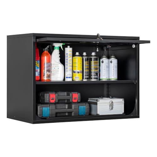 Fesbos Metal Storage Cabinet Black Wall Cabinets with Shelf and Locking Door - Wall Mounted Storage Cabinet for Garage Warehouse Home Office - Assembly Required - color: Black, size: 15.7"D x 31.5"W x 21.6"H