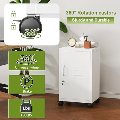 pozdeg 24.4" H Metal Locker Storage File Cabinet with Wheels, White | Small Employees Locking Steel Locker Adjustable Shelf & Lock, Single Door Lockable Cabinet for Home, School, Office, Gym