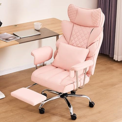 500 Lbs Kneading Massage Office Chair with Foot Rest Reclining Pink | Ergonomic Computer Chair, High Back Thick Cushion, Big & Tall, Comfy Leather, Heavy Duty Home Executive - color: Pink
