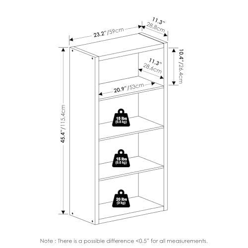 Furinno Viola Book Shelf, 4-Tier Bookshelf, Extra Thick Frame Bookcase with Open Shelf, Open Back Design, 11.3" x 23.2" x 45.4", for Living Room, Bedroom, Home Office, Amber Pine - color: Amber Pine, size: 4-Tier, Thick Frame