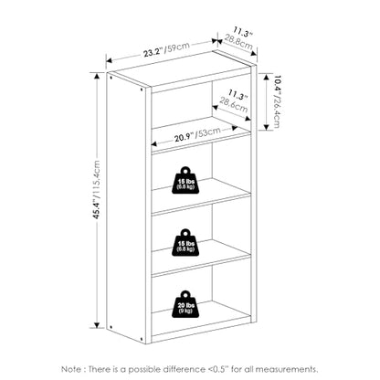 Furinno Viola Book Shelf, 4-Tier Bookshelf, Extra Thick Frame Bookcase with Open Shelf, Open Back Design, 11.3" x 23.2" x 45.4", for Living Room, Bedroom, Home Office, Amber Pine - color: Amber Pine, size: 4-Tier, Thick Frame