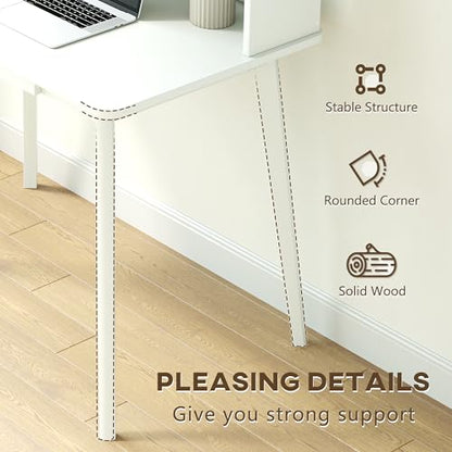 IOTXY Small Writing Desk with Hutch - 39.4" Work Computer Study Table - color: White