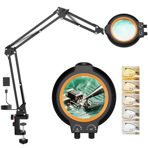 12X Magnifying Glass with Light and Stand Hands Free, Long Swing Arm Lighted Magnifier Lamp for Close Work, Dimmable Desk Magnifying Light with Clamp for Soldering Craft Jewelry Bench Sewing - size: 43in
