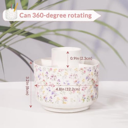 SKYDUE Rotating Pencil Pen Holder for Desk, Pencil Cup with 5 Slots - color: Floral