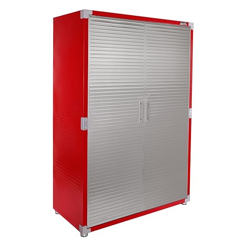 Seville Classics UltraHD Solid Steel Lockable Metal Storage Cabinet Locker Organizer with Adjustable Shelves for Garage, Warehouse, Office, Classroom, Red, 48" W x 24" D x 72" H - color: Red, size: 48" W x 24" D x 72" H