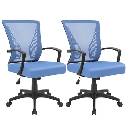 Furmax Office Chair Ergonomic Computer Desk Mesh Chair Mid Back Swivel Lumbar Support with Armrest (2, Blue) - color: Blue