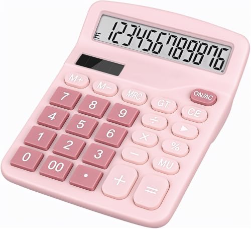 Cute Pink Desktop Calculator with Big Buttons, Dual Power Source | Solar and Battery, Large Display Screen - Perfect for Office, Teachers, and Students (Pink) - color: Pink