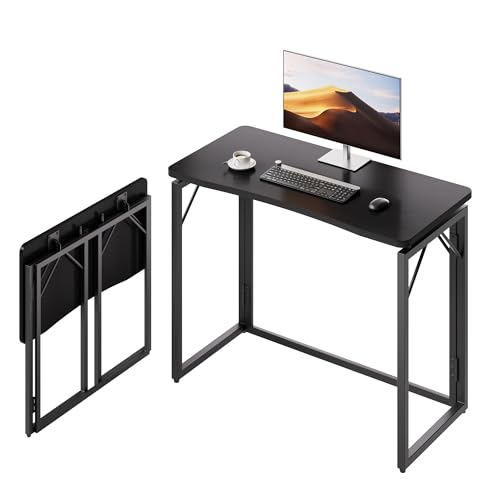 JOYMOOP Black 31.5" Folding Desk, No Assembly Small Foldable Desk for Home, Office, Wooden Top Folding Computer Desk for Working, Writing, Studying - color: Black, size: 31.5" Width