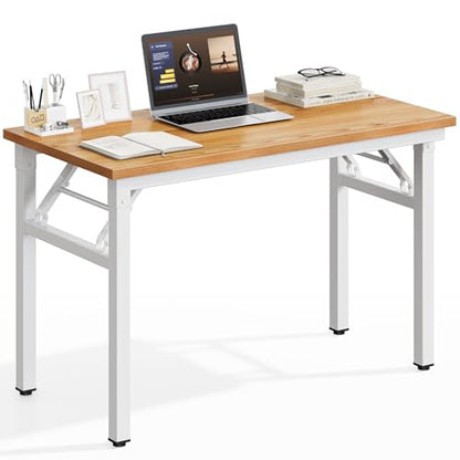 DlandHome 35.8 Inch Small Folding Computer Desk for Home Office, Teak White - color: Teak + White, size: 35.8 Inches