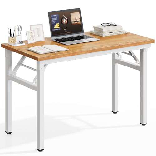 DlandHome 35.8 Inch Small Folding Computer Desk for Home Office, Teak White - color: Teak + White, size: 35.8 Inches