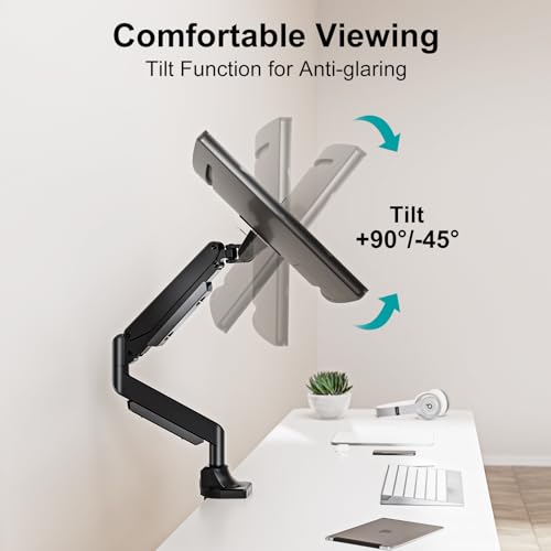 MOUNT PRO Single Monitor Mount for Max 43 Inch Ultrawide Computer Screen, Premium Aluminum Heavy Duty Monitor Arm Holds 6.6lbs to 33lbs, Gas Spring Full Motion Display Desk Stand, VESA Mount - size: Max 43", style: Single