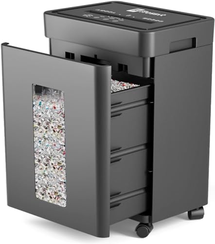 Frossvt Heavy Duty Paper Shredder Micro-Cut High Security Level P-4/12 Sheets 10-Minutes Running Time/AUTO Reverse/ 5.3-Gallon Pull Out Bin, Anti-Jam & Quiet Shredder for Office Home - color: Grey