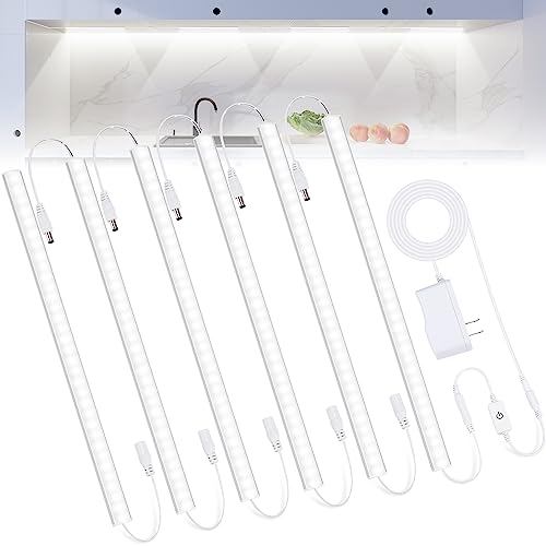 6PCS x 12 inch LED Under Cabinet Lighting 6500K, Dimmable Under Counter Lights for Kitchen, Shelf, Workbench, Cupboard Lighting, Plug-in Under Cabinet Lights with Memory Function, Cold White - color: Cold White, size: 6*12 Inch