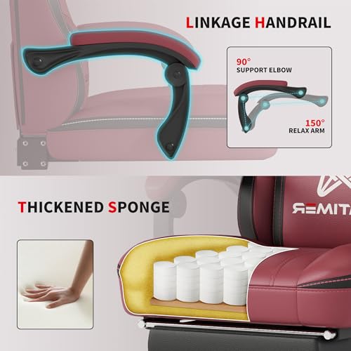 Gamtimer Gaming Chair with Footrest, Ergonomic Computer Chair, PU Breathable Material with Headrest and Lumbar Support, Suitable for Silla Gamer and Adults (RED) - color: Red