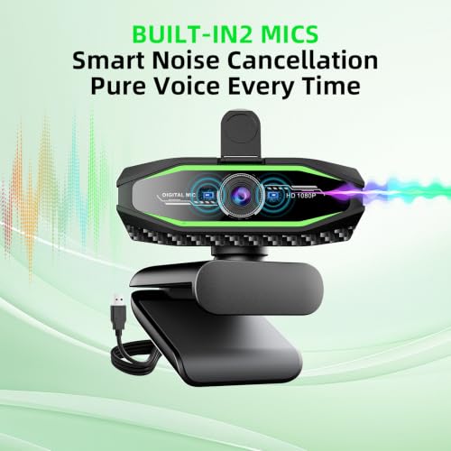 1080P HD Webcam, USB Plug & Play Computer Camera, Auto Low-Light Streaming Camera, RGB Status Light Web cam, Noise-Canceling Microphone Webcam - for Video on Laptop & Desktop