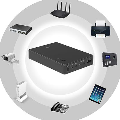 Mini UPS Battery Backup for Router, Modem, Security Camera - size: 74Wh AC-DC
