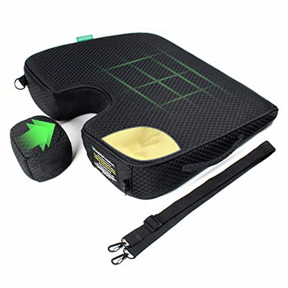Wedge Seat Cushion Orthopedic Coccyx Tailbone Pain Relief Cushion, Memory Foam Ergonomic Wedge Pillow for Office Chair, Driving, Wheelchair, Gaming Non-Slip Bottom with Portable Handle - size: 16x13.7