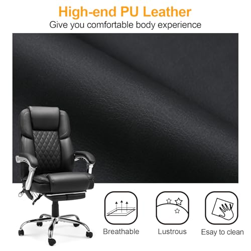 HOMREST Heated Massage Executive Office Chair with Footrest, Black - color: Black