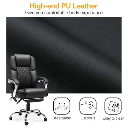 HOMREST Heated Massage Executive Office Chair with Footrest, Black - color: Black
