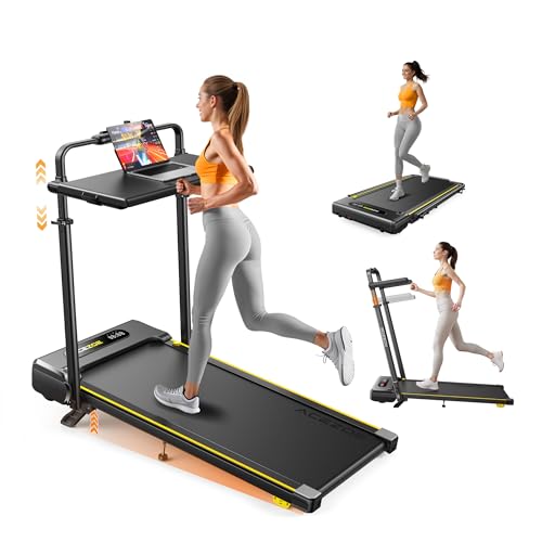 Acezoe 3 in 1 Under Desk Treadmill with Incline, Walking Pad with Removable Desk Workstation, Adjustable Height for Different Need, 300lbs Capacity, Foldable Compact for Home Small Office - color: Yellow Line
