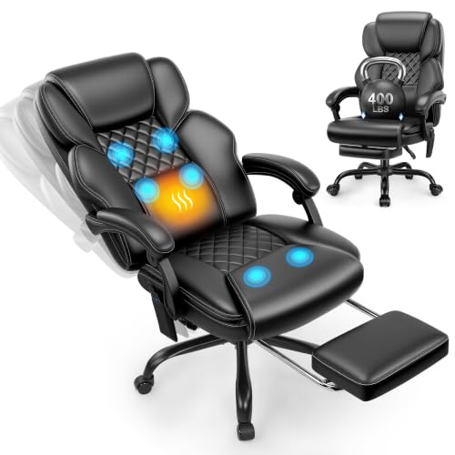 Massage Office Chair, Footrest, 6-Point Vibration, Heat, 160° Recline 400lb