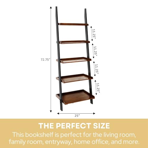 Convenience Concepts French Country Ladder Bookshelf 25" - Classic Living Room Bookcase for Traditional, Modern Office, Family Room & Home Office, Dark Walnut - color: Dark Walnut / Black