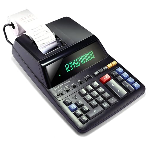 Sharp 12-Digit Print Calculator Desktop Size Adding Machine, Perfect for Everyday Use and Office, Bright, Large Easy-to-Read Numbers on Both the Display and the Two-ColorPrinted Tape (EL2196BL)
